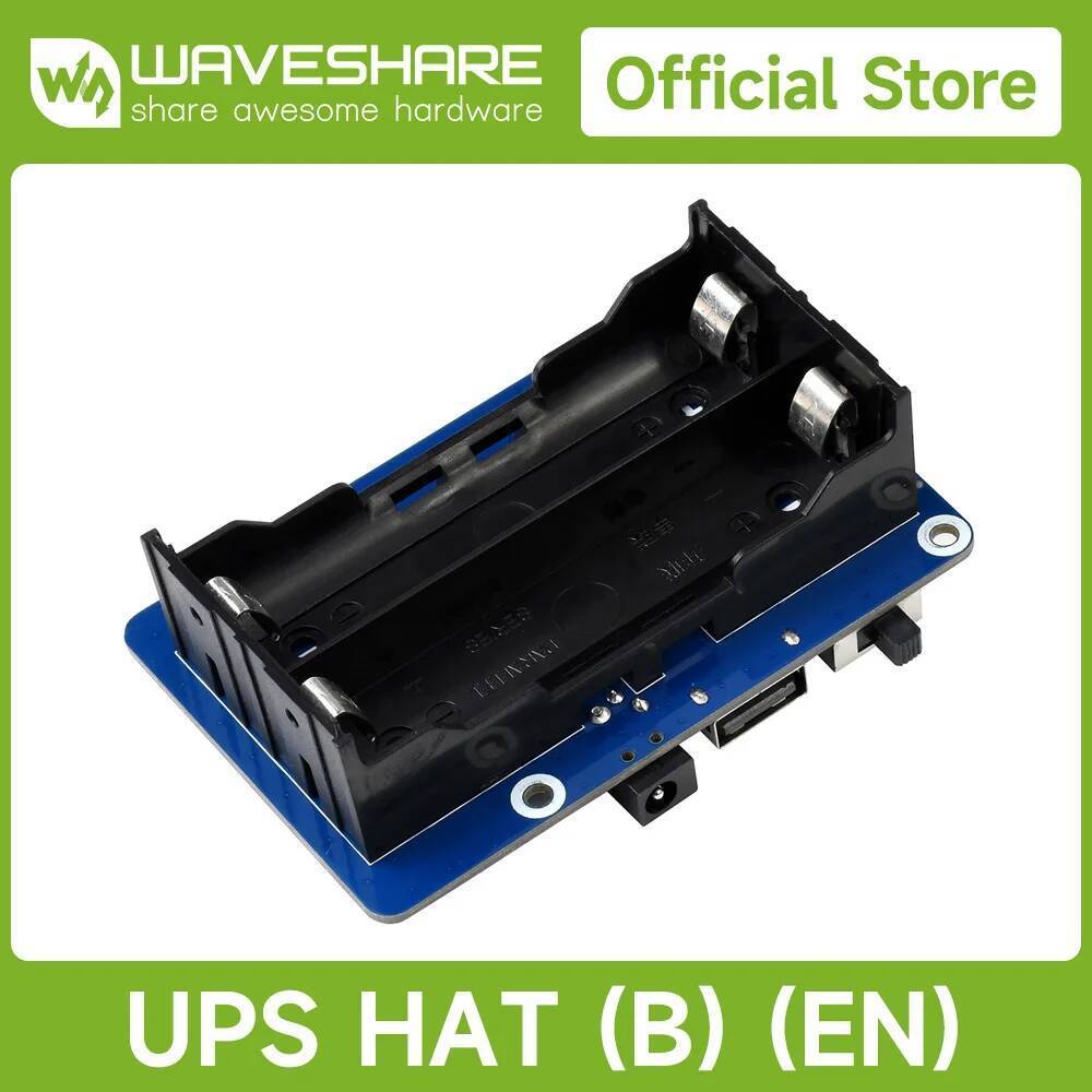 Waveshare UPS HAT (B) สําหรับ Raspberry Pi 5/4B/3B, 5V เครื่องสํารองไฟ, 5A, 2x18650 Li แบตเตอรี่ (รว