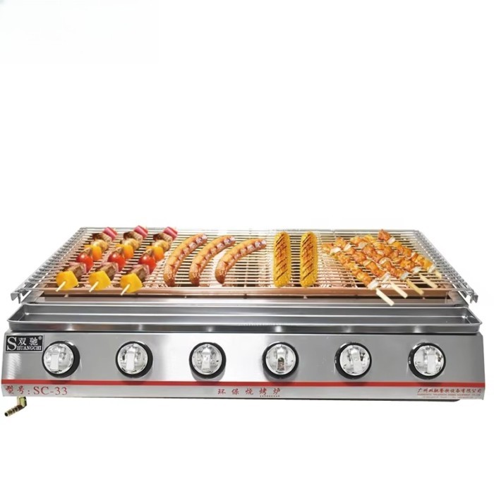 6 Burner Tabletop Barbecue Grill Smokeless BBQ Gas Grill Stainless Steel Automatic Barbecue Grill M