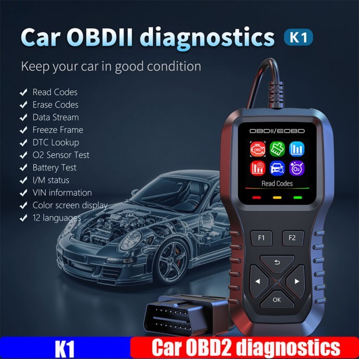 K1 Car OBD2 Diagnostics Scanner Diagnostic Tools for Truck Car Code Reader with Reset DTC Lookup O2