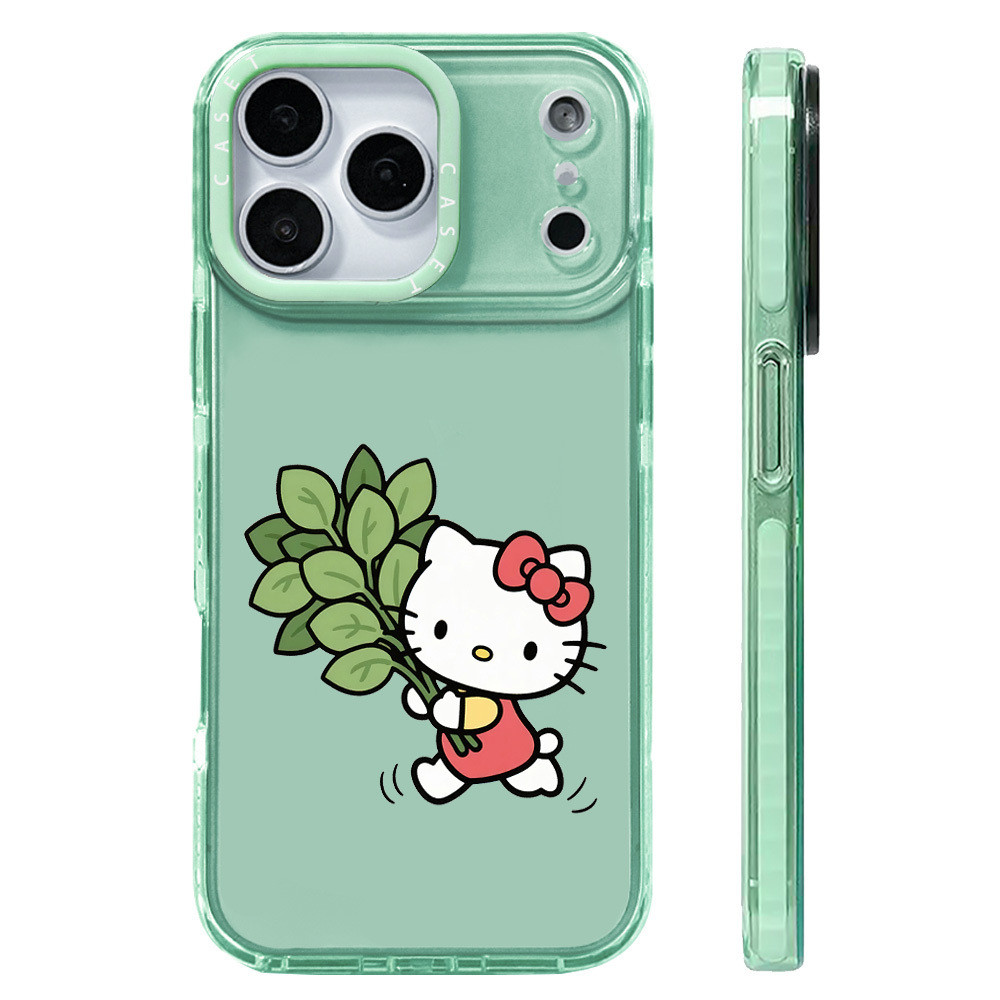 Hello Kitty Holding Pomelo Leaf สติกเกอร์สีสําหรับ IPhone 11 13 14 15 16 17 Pro Max 12 Mini Cover X 