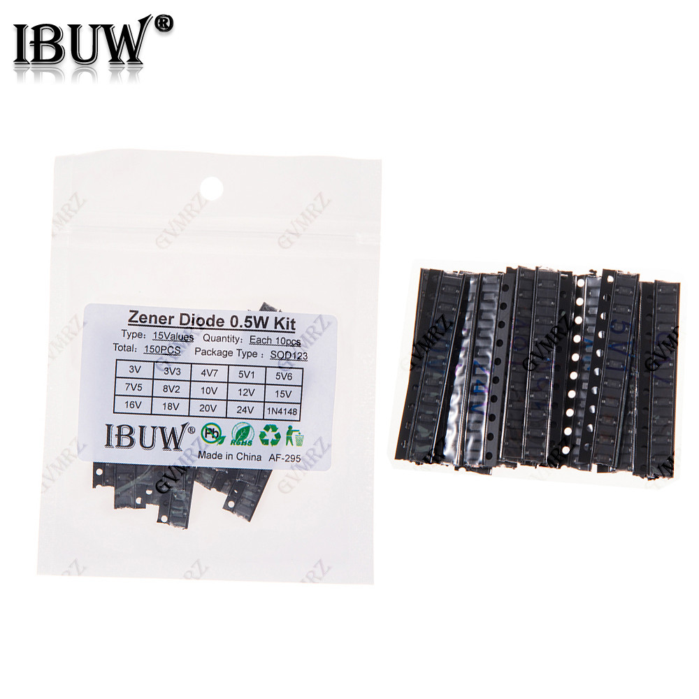 150PCS 15 ค่า 0.5W Zener Diode Kit 3V-24V 1N4148 SOD123 สําหรับแรงดันไฟฟ้าโครงการระเบียบ