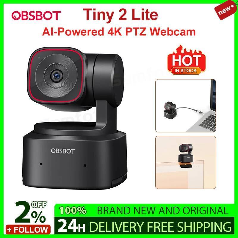ในสต็อก OBSBOT Tiny 2 Lite AI-Powered 4K PTZ Webcam พร้อมซูม 4x UHD 4K30 วิดีโอและ HDR 1/2" CMOS Sen