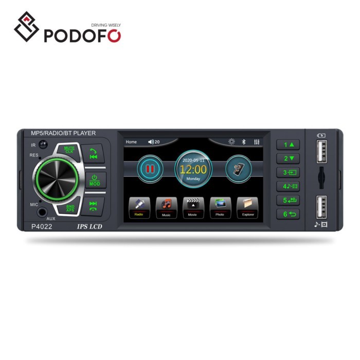 Podofo 3.8" Autoradio 1 Din IPS Capacitive Screen Audio Stereo FM BT With Remote And Microphone Con