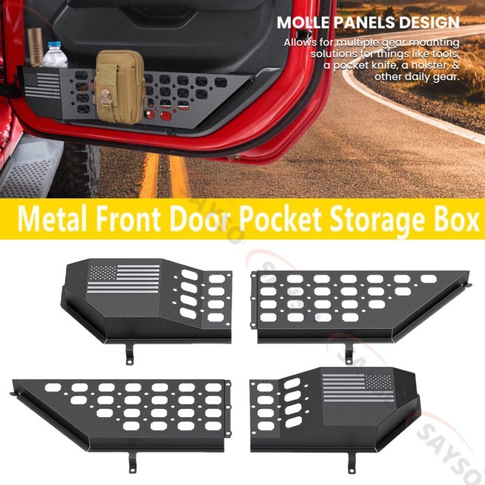 Set Metal Front Door Pocket Storage Box for Jeep Wrangler JL JLU 4XE 2018+ & Gladiator JT 2020+(Not