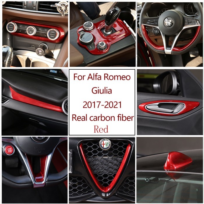 Red Real Carbon FiberFor Alfa Romeo Giulia 2017-2021 Car Styling Car Interior Trim Sticker Accessor