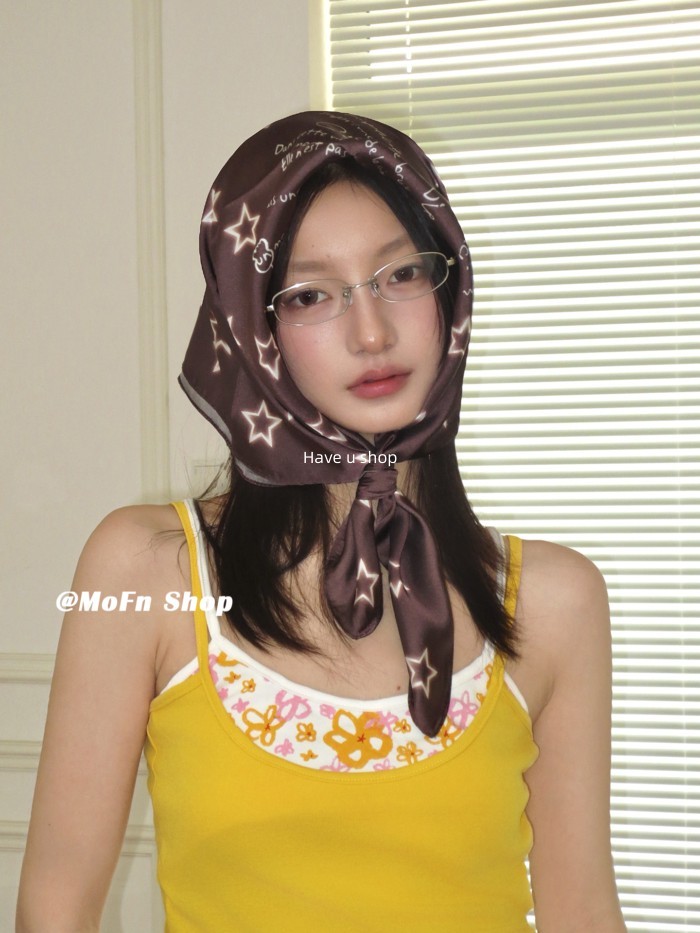 Have u shop 2026 Retro American Style y2k Headscarf Female Niche Design High-End Coffee Color Thin S