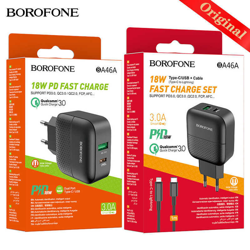 BOROFONE BA46A สินค้าใหม่ PD20W + QC3.0 Charger ยุโรปมาตรฐานโทรศัพท์มือถือชุดชาร์จเร็ว