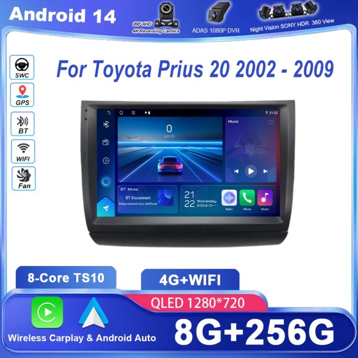 Android Stereo Radio For Toyota Prius 20 2002 -2009 Auto High-Performance CPU Wireless Carplay Touc
