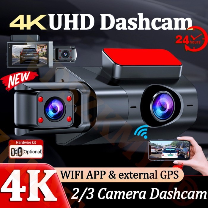 New 4K Dash Cam UHD 3840*2160 HDR Built-inWIFI Auto Car DVR Optional Rear Cam 24H 2Lens 3 Camera fo