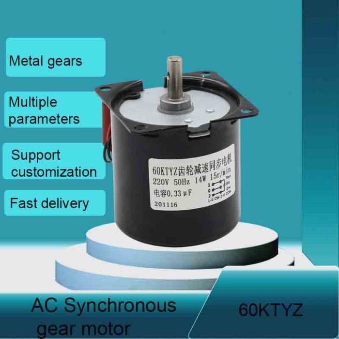60KTYZ 220V AC Synchronous Gear Motor Low RPM Metal Gearbox Reducer Reversible Rotation  Turntables