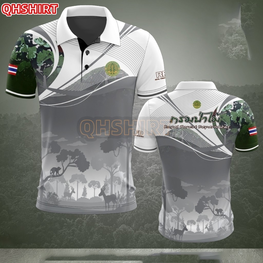 "FT-7 เสื้อโปโลกรมป่าไม้ งานพิมพ์ลาย "