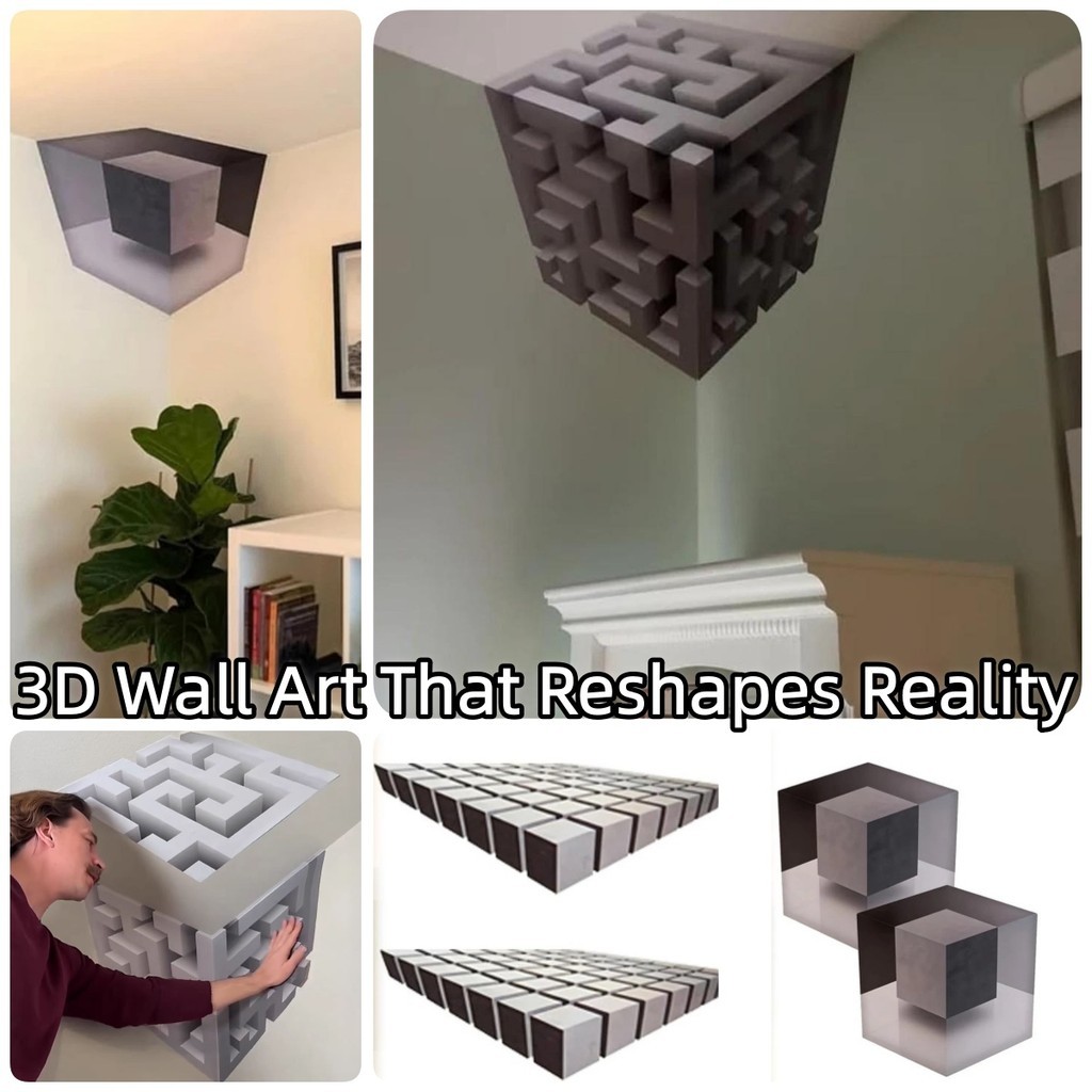 [คุณภาพสูง] 2PCS 3D Wall Art ภาพลวงตามุมสติ๊กเกอร์ติดผนัง Wall Art ที่ปรับรูปร่างความเป็นจริงโมเดิร์นภาพลวงตามุม Wall Decal สําหรับตกแต่งบ้านสํานักงาน