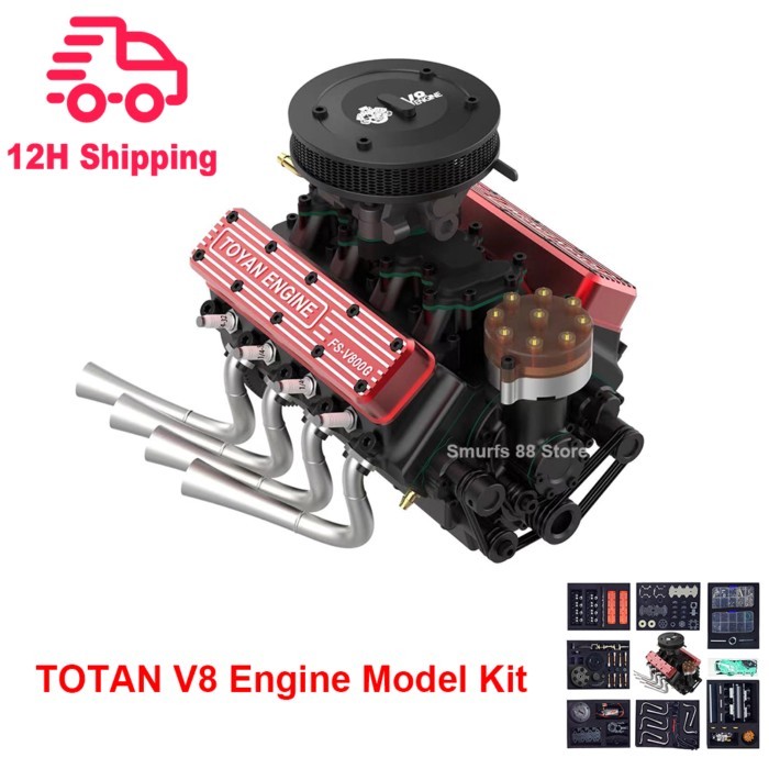 TOYAN V8 4 Stroke 28cc Gasoline Engine Model Kit Full Metal Water Cooled Version FS-V800WGPC Engine