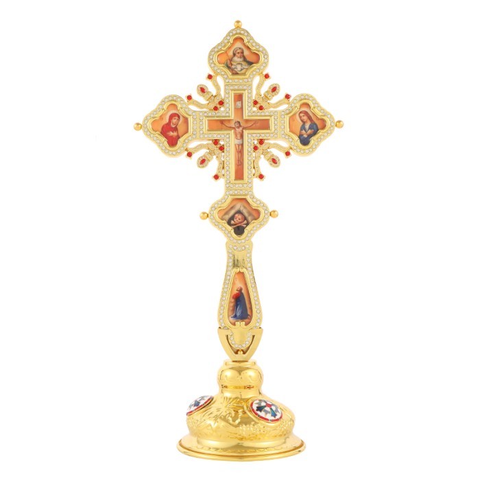 Orthodox Hand Cross Orthodox Standing Cross Alloy Gold Plated Church Prayer Pectoral with Box Ortho