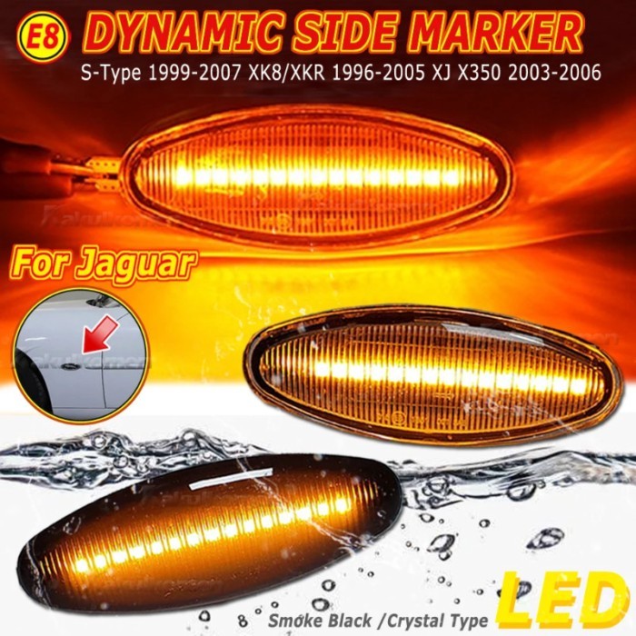 Sequential Blinker LED Side Marker Light For Jaguar S-Type 1999-2007 XK8 XKR 1996-2005 XJ X350 2003