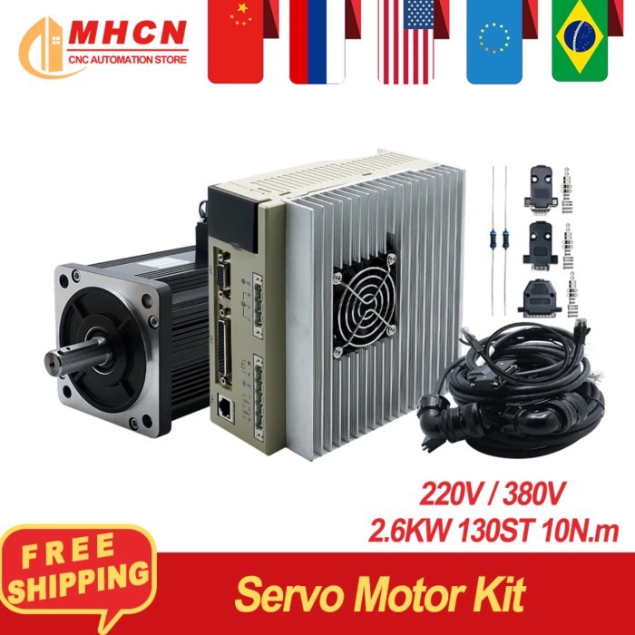 MHCN AC Servo Motor Kit 2.6KW 220V 380V 10N.m 2500rpm + Hybrid Servo Driver KIT with 2500PPR Encode