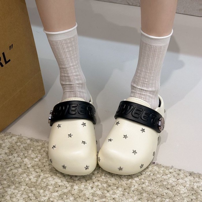 รองเท้าแตะครึ่งสำหรับผู้หญิง Soled Heightened Star Baotou ออกแบบป้องกันลื่นไถล ใส่ได้นอกบ้าน