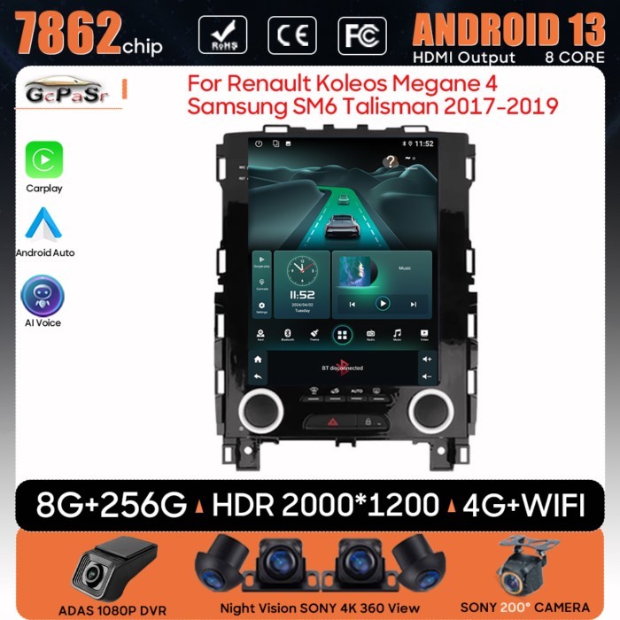 Car Radio Android 14 For Renault Koleos Megane 4 Samsung SM6 Talisman 2017-2019 Carplay Video No 2d
