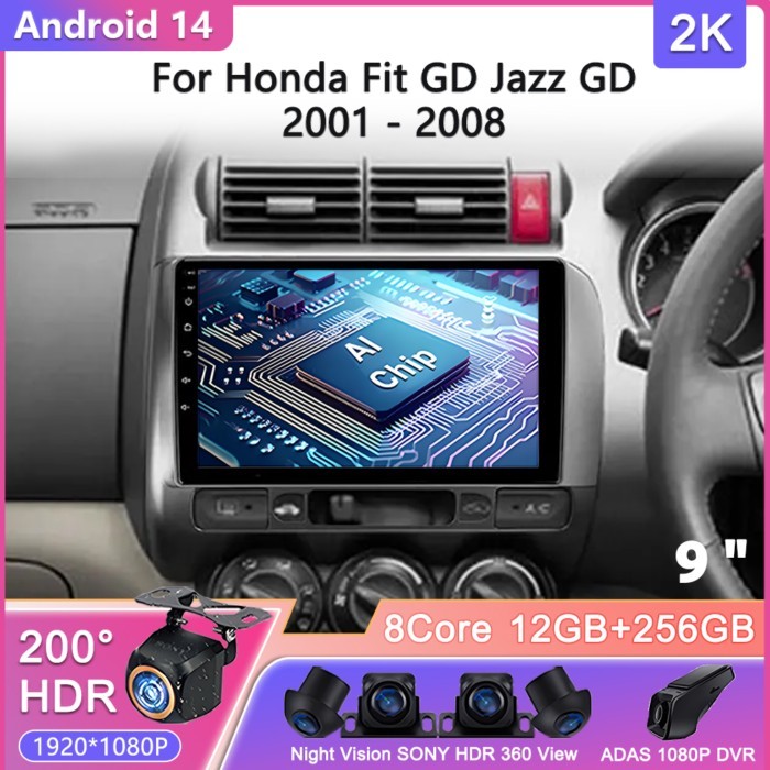 Android 14 For Honda Fit GD 2001 - 2008 Jazz GD LHD RHD Car Radio Multimedia Video Player Navigatio