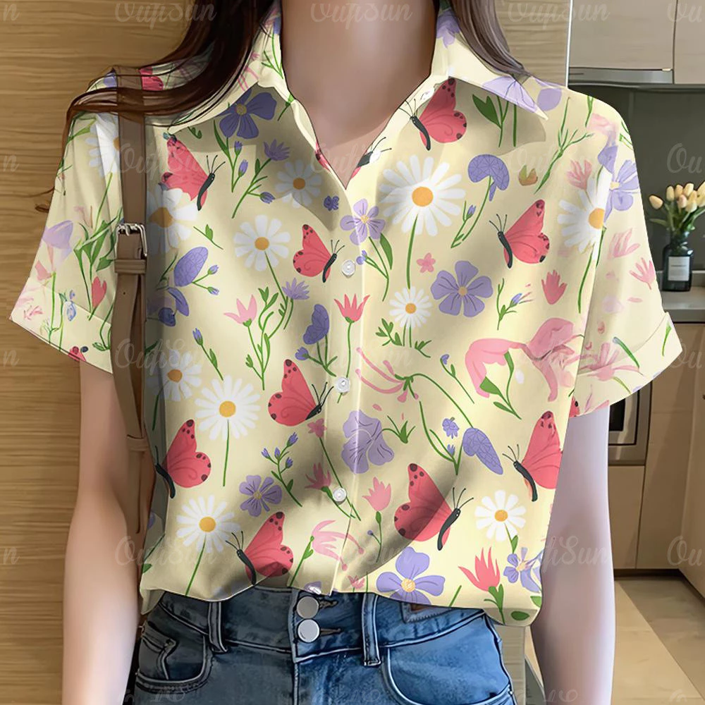 เสื้อเชิ้ตพิมพ์ลายดอกไม้สงกรานต์ แขนสั้นผ้าแห้งเร็ว thumbnail 5
