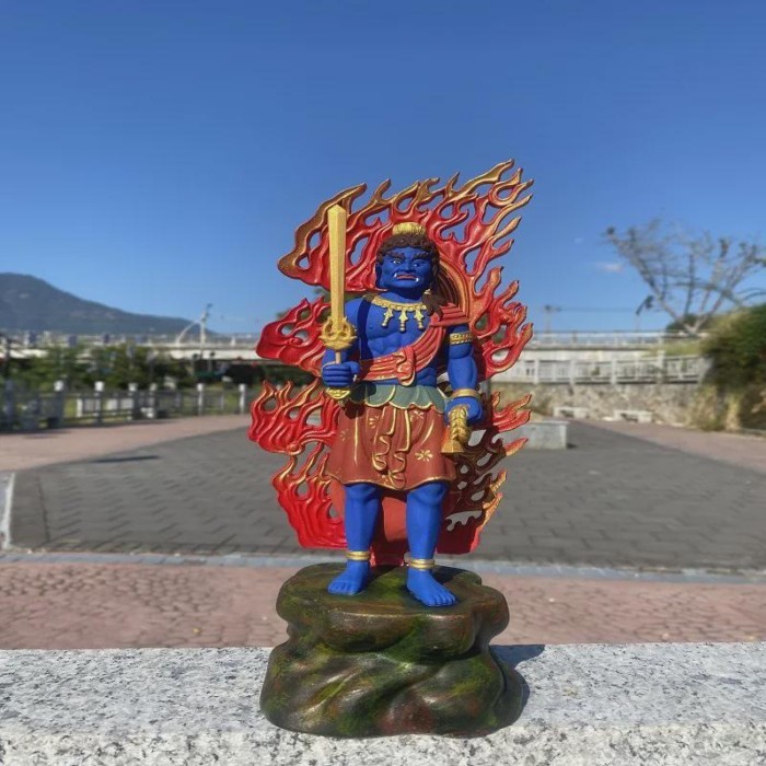 Wood Carved Colorful Gilded Fudo Myoo Acalanatha Statue Sculpture Figurine Ornament - Buddhist Wrat