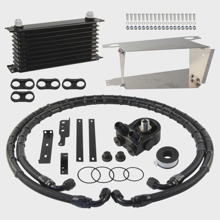 Thermostat Adapter Black Oil Cooler Kit 10AN 10 Rows w/80 Deg Oil Filter Sandwich Plates Kit For To