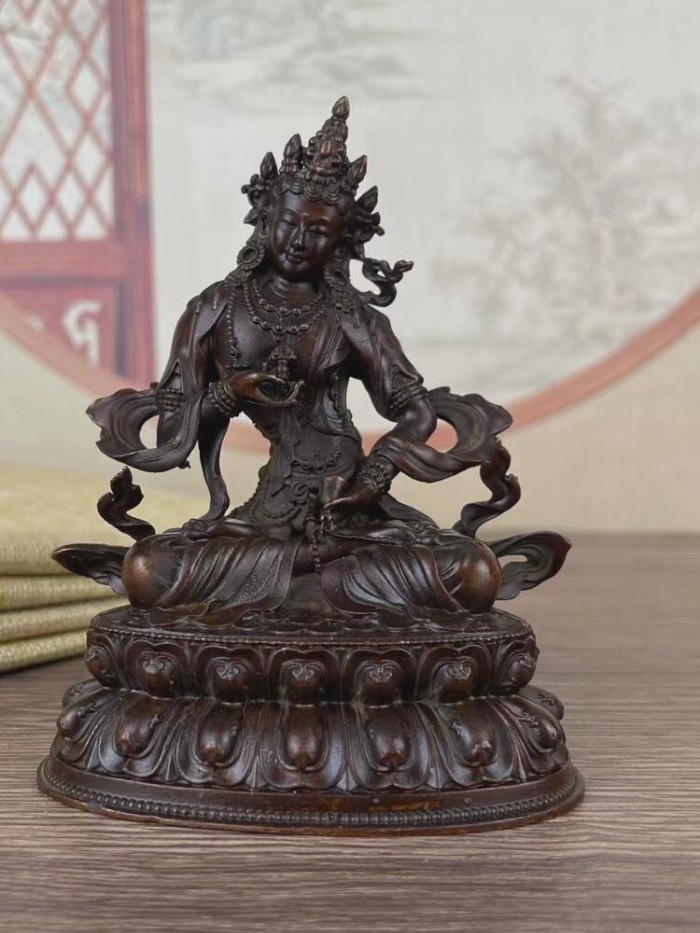 Temple Buddhist Supplies archaic small Buddha statue Yellow Jambhala Amitabha Guru Rinpoche Shakyam