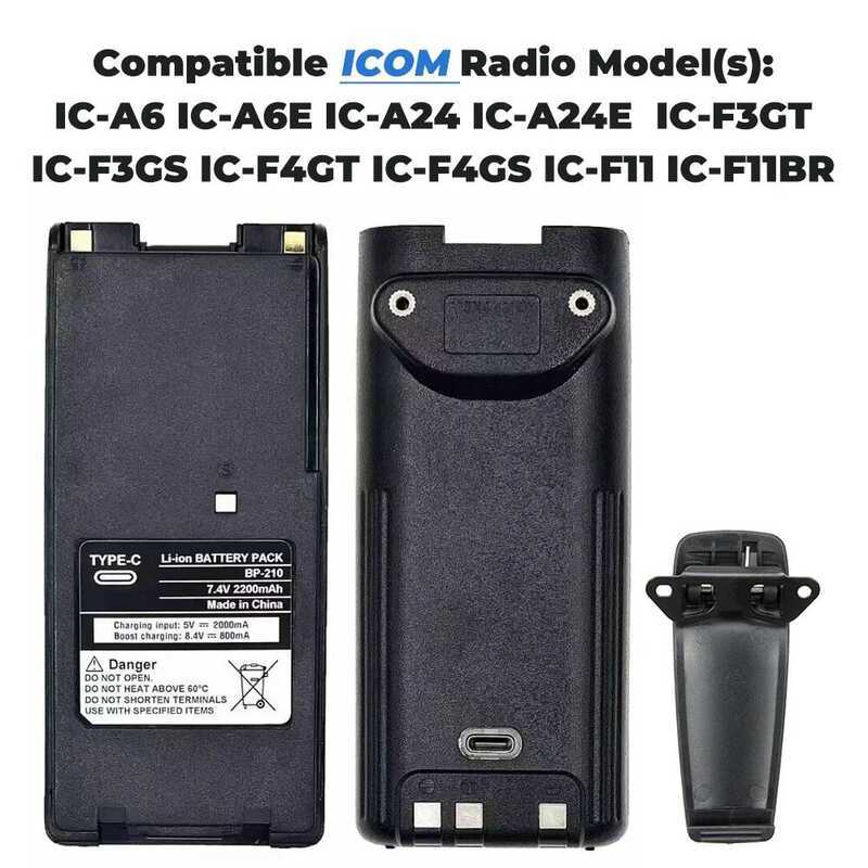 ▥ อัพเกรดใหม่ Bp-210 Li-Ion แบตเตอรี่ 2200Mah รองรับ Type-C ชาร์จสําหรับ Walkie Talkie ICOM Ic-