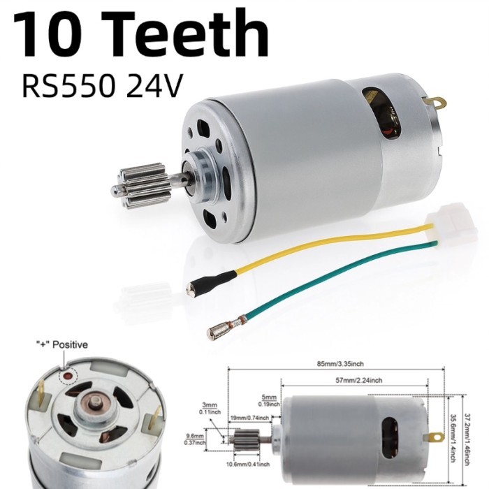 RS550 24V 200W DC Motor with 10-Teeth Gear for Kids Ride On Car, Replacement Part for Children Elec