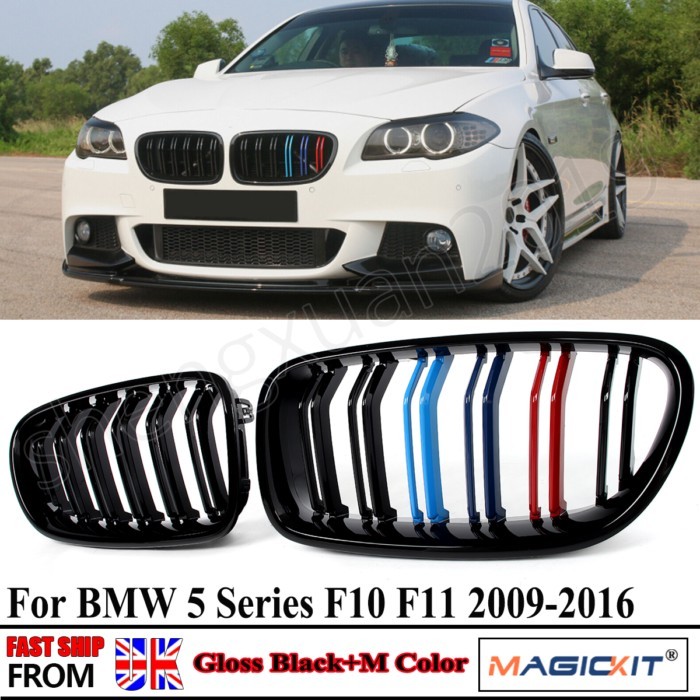 For BMW 5 Series F10 Sedan/M5 F11 Touring 2010-2016 Front Kidney Grille Grill Gloss Black M-Color D