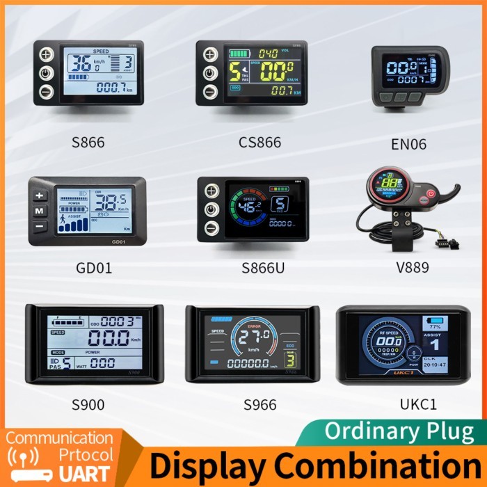 Ebike JN LCD LED Display 24V 36V 48V 52V S866 S900 V889 GD01 UKC1 Color Display with UART 2 Communi