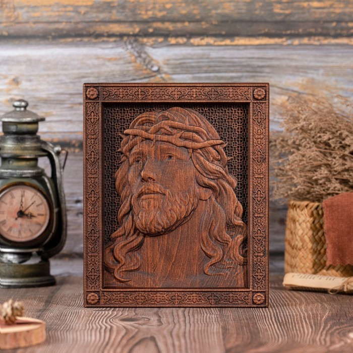 Jesus Crown of Thorns, Wood Carving, Christian Figure, Catholic Saint, Jesus Christ Wall Decor, Woo