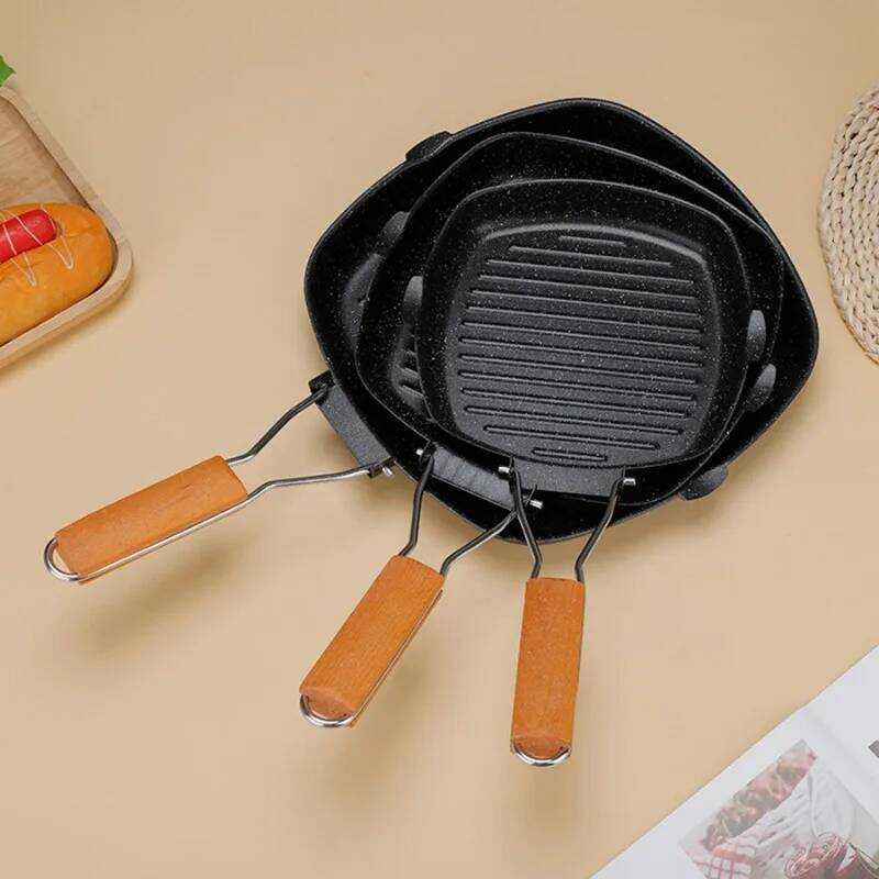 C Steak Pan With Pour Spouts Grill Pan With Folding Handle,Nonstick Grilg Pan For Stove Tops,Induct