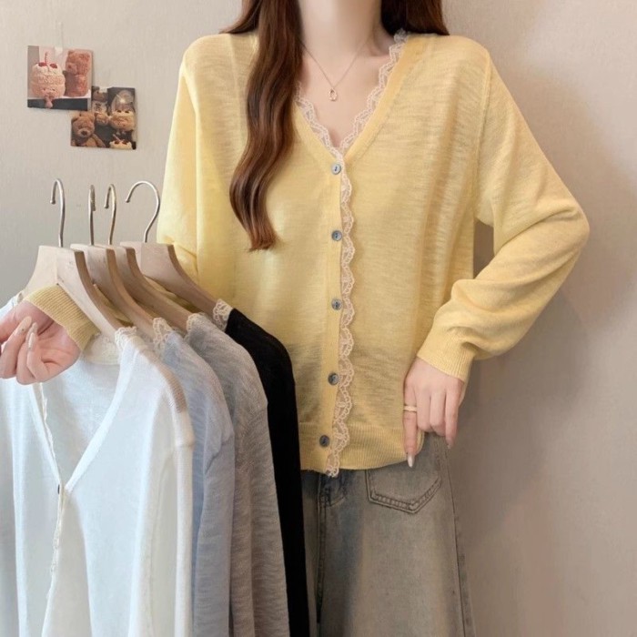 เสื้อคาร์ดิแกนลายลูกไม้สไตล์เกาหลี ถักอย่างประณีต เหมาะสำหรับฤดูหนาว