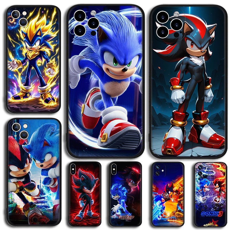 สําหรับiPhone 5 5s SE 6 6s 6 7 8 Plus SE X XR XS 17 Air Pro Maxการ์ตูนSonicเม่นTPUสีดําซิลิโคนเคสโทรศัพท์