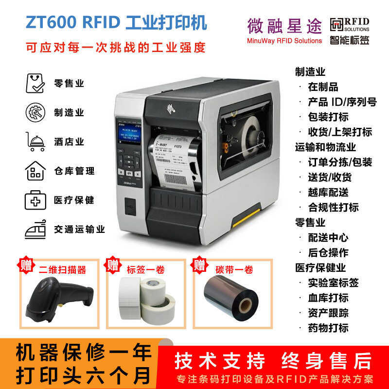 ZT610R เครื่องพิมพ์บาร์โค้ดอุตสาหกรรม RFID Encoder UHF EPC Gen 2