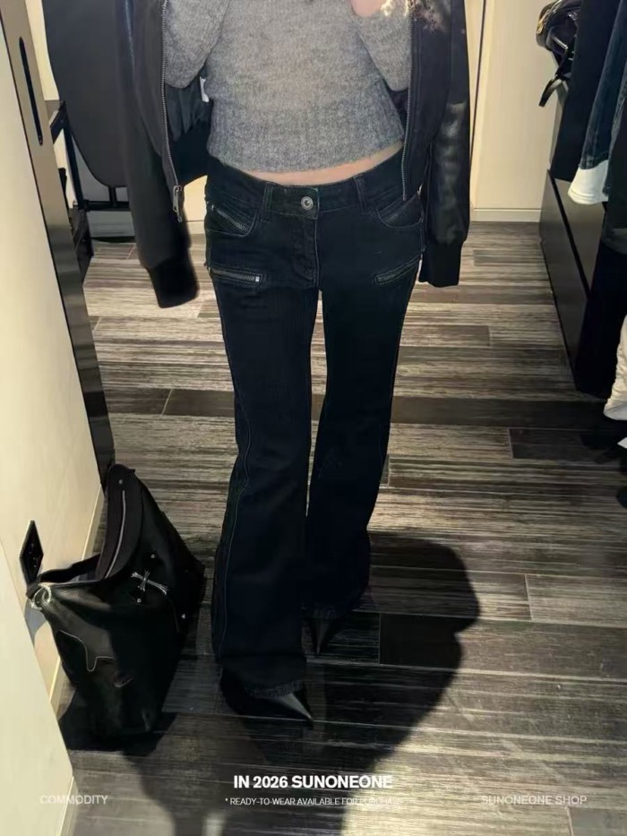 กางเกงยีนส์ผู้หญิงสไตล์อเมริกันย้อนยุค เอวต่ำ สไตล์ผอม เหมาะสำหรับฤดูหนาว และเป็นกางเกงขายาวตามแฟชั่นเอเชีย