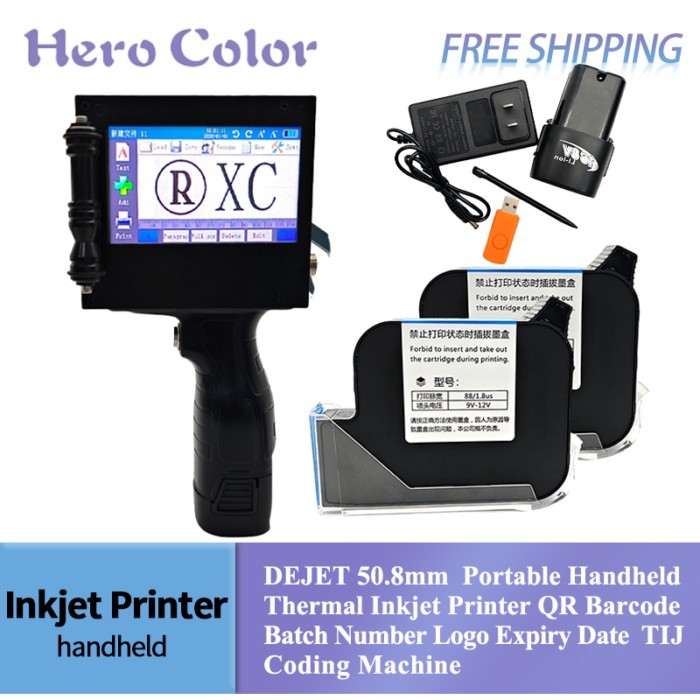DEJET 50.8mm Portable Handheld Thermal Inkjet Printer QR Barcode Batch Number Logo Expiry Date TIJ