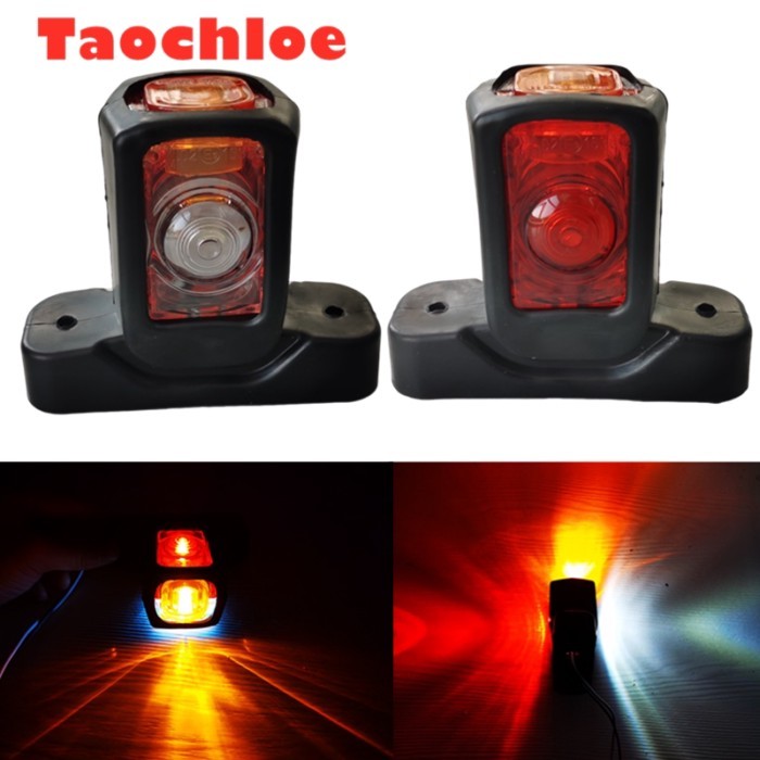 2pcs 10-30v Trailer Truck Lorry 3 face red amber white Led lights rubber stalk Lights side marker o