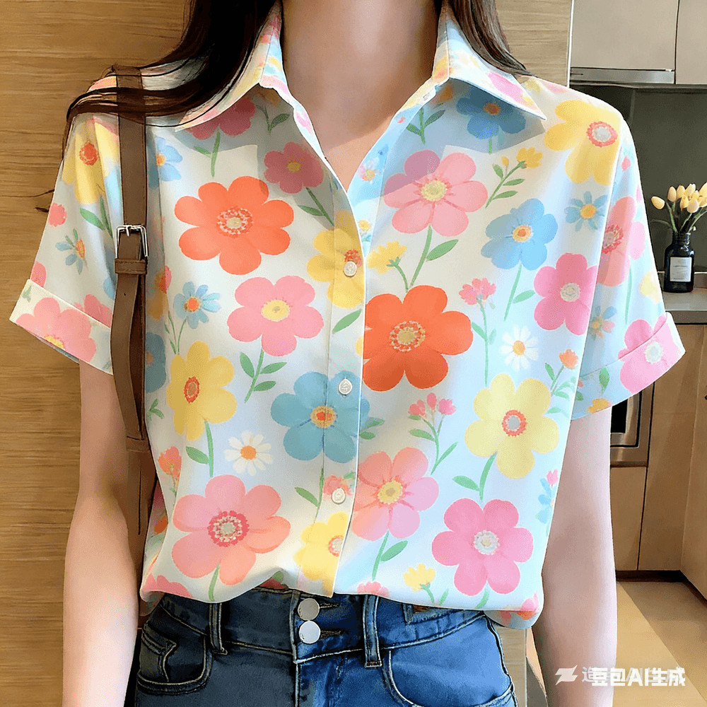 เสื้อฮาวายผู้หญิง ลายดอก แขนสั้น โอเวอร์ไซส์ ใส่สงกรานต์