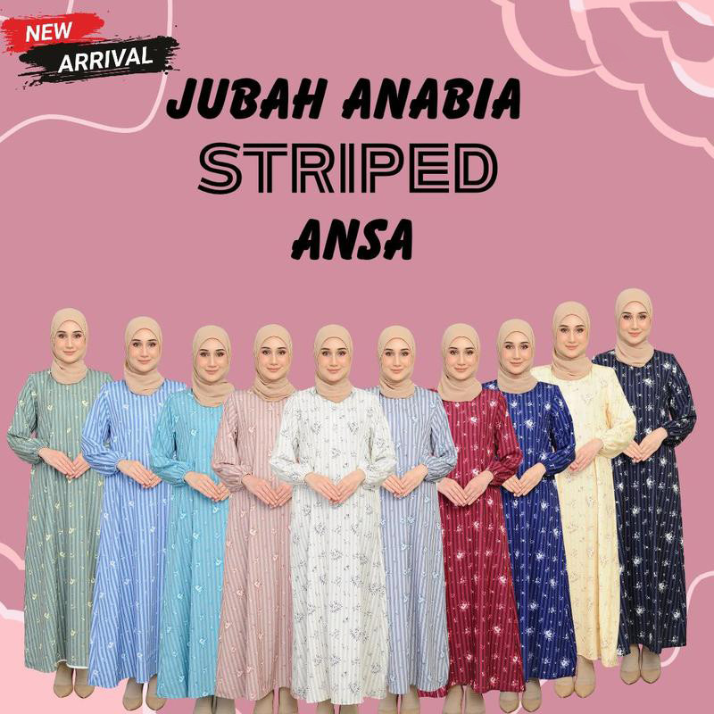 Jubah Anabia Striped Ansa Pattern เสื้อผ้าผู้หญิงมุสลิมแฟชั่นนุ่มพิเศษ