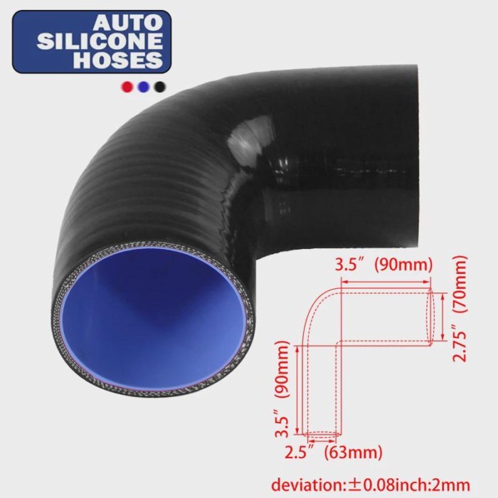 Universal 90 Degree Reducer Silicone Hose Intercooler Intake Pipe ID 63mm to 70mm 2.5in to 2.75in