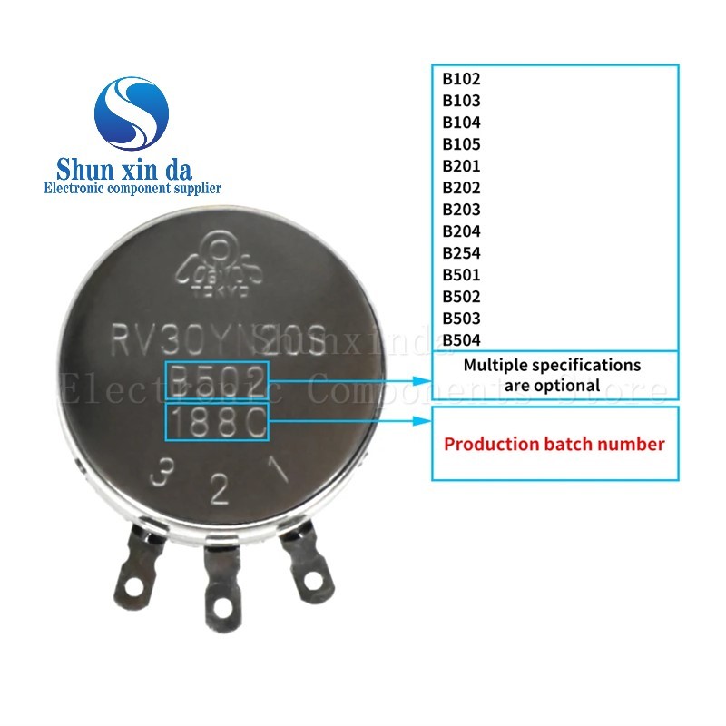 RV30YN20S 3W 1K 5K 20K 10K 100K 500K 1M B102 B202 B502 B103 B204 B503 B104 B105 Single Turn Rotary C