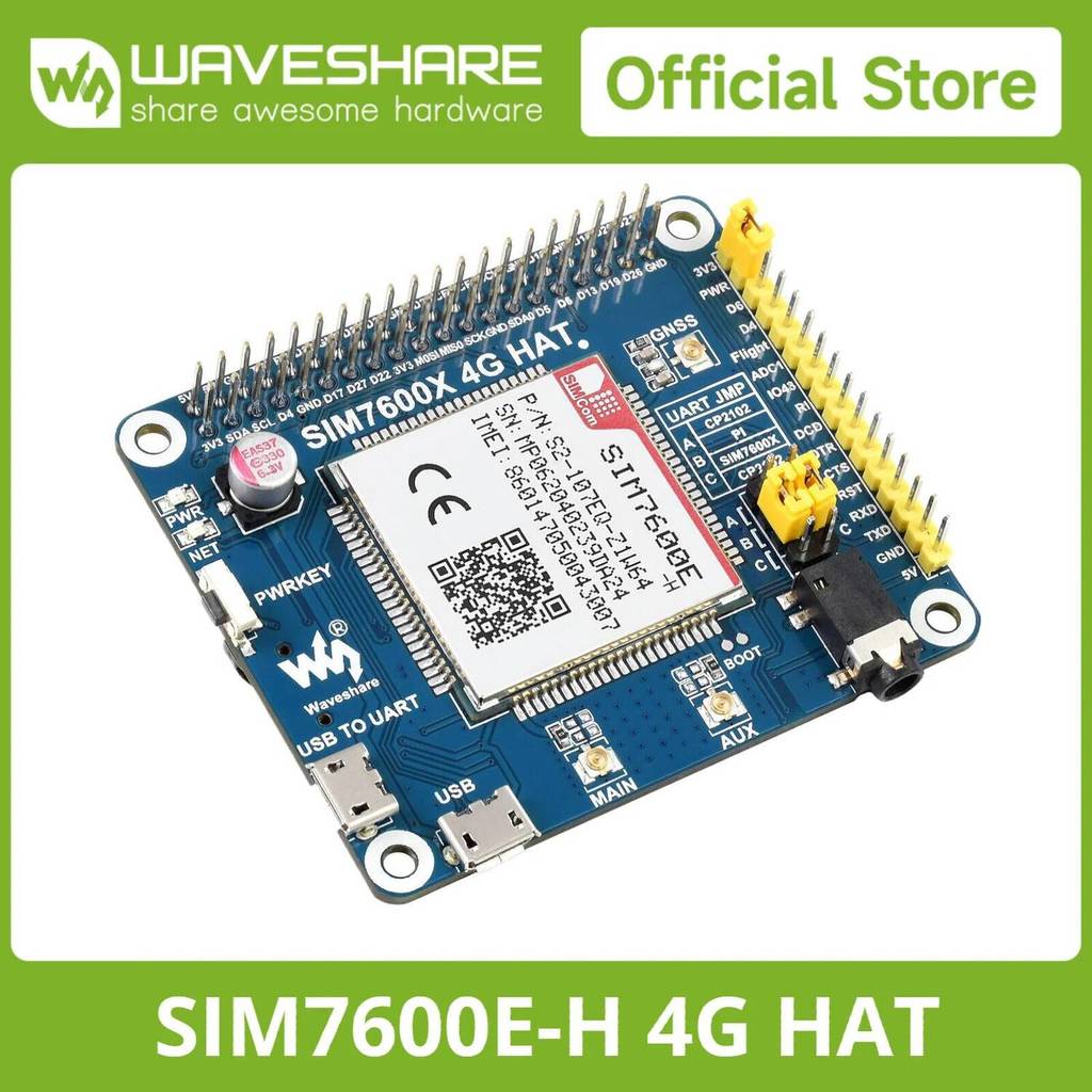 Waveshare SIM7600E-H 4G หมวกสําหรับ Raspberry Pi 5/4B/3B/Zero, Raspberry Pi LTE Cat-4 4G,GNSS,ยุโรป,