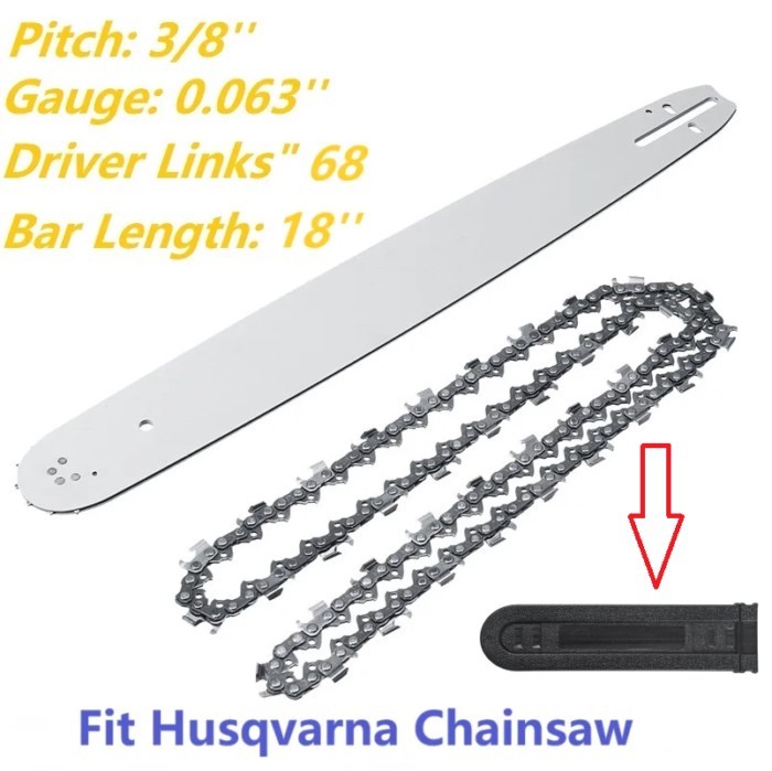 18 20 Inch Chainsaw Guide Bar Wood Cutting Saw Chain 3/8'' 68DL 68 72 Driver Links Fit Husqvarna 61