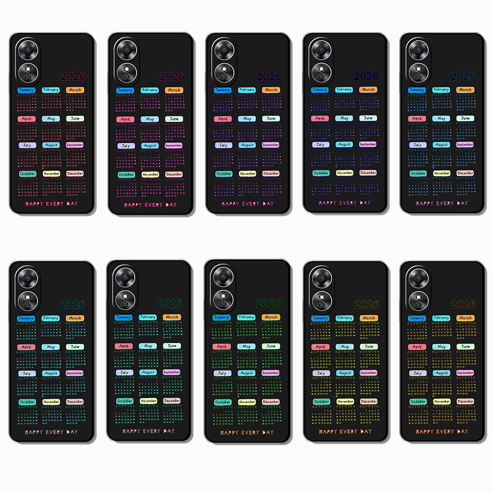 สําหรับOPPO A17 A17K A18 A31 A32 A33 A38 A39 A52 A53 2026 ปฏิทินปีใหม่ธุรกิจสีดําBorder TPUกรณี | คี
