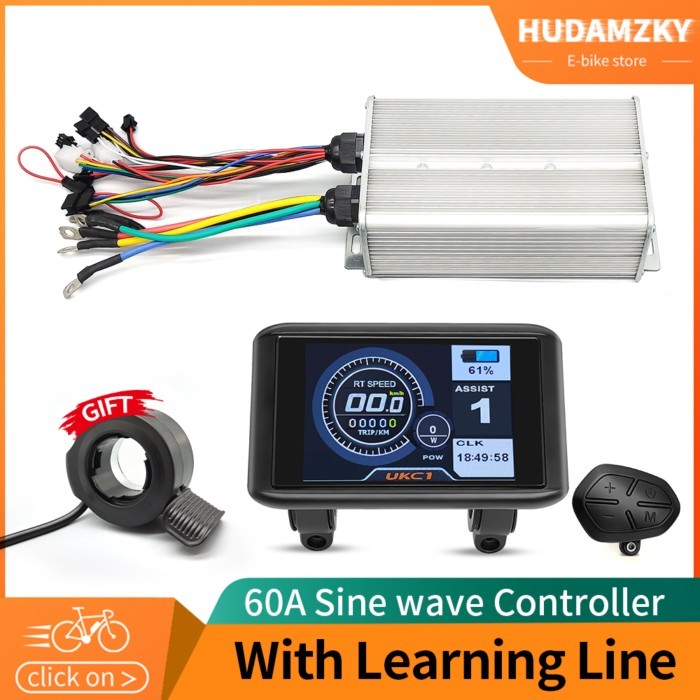 Ebike Controller 48V 52V 60V 72V 60A  Sine Wave Controller Compatible 3000W HUB Motor with Color LC