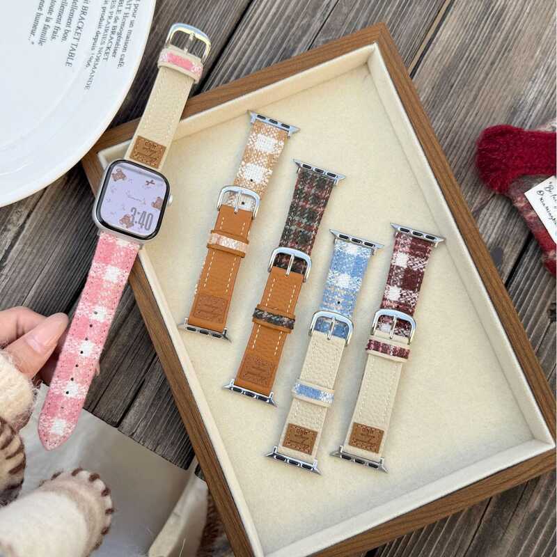 สายหนังทําด้วยผ้าขนสัตว์และกรวดเหมาะสําหรับสาย Apple iwatch10/987654321SE Strap