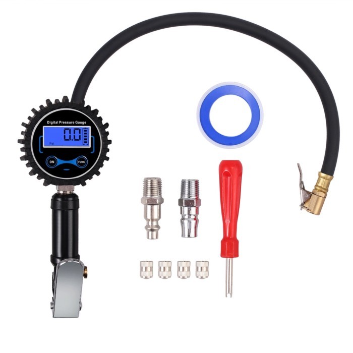High Accuracy Digital Tire Pressure Gauge Tire Inflator Gauge 200PSI with Steel Fitting Rubber Hose