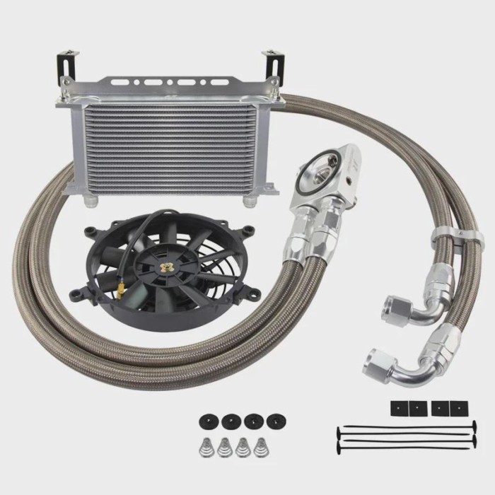 19/25 Row Universal Oil Cooler Kit +w/ Bracket 7" Electric Fan Kit Thermostatic 73±0.5° AN10 7/8"-1